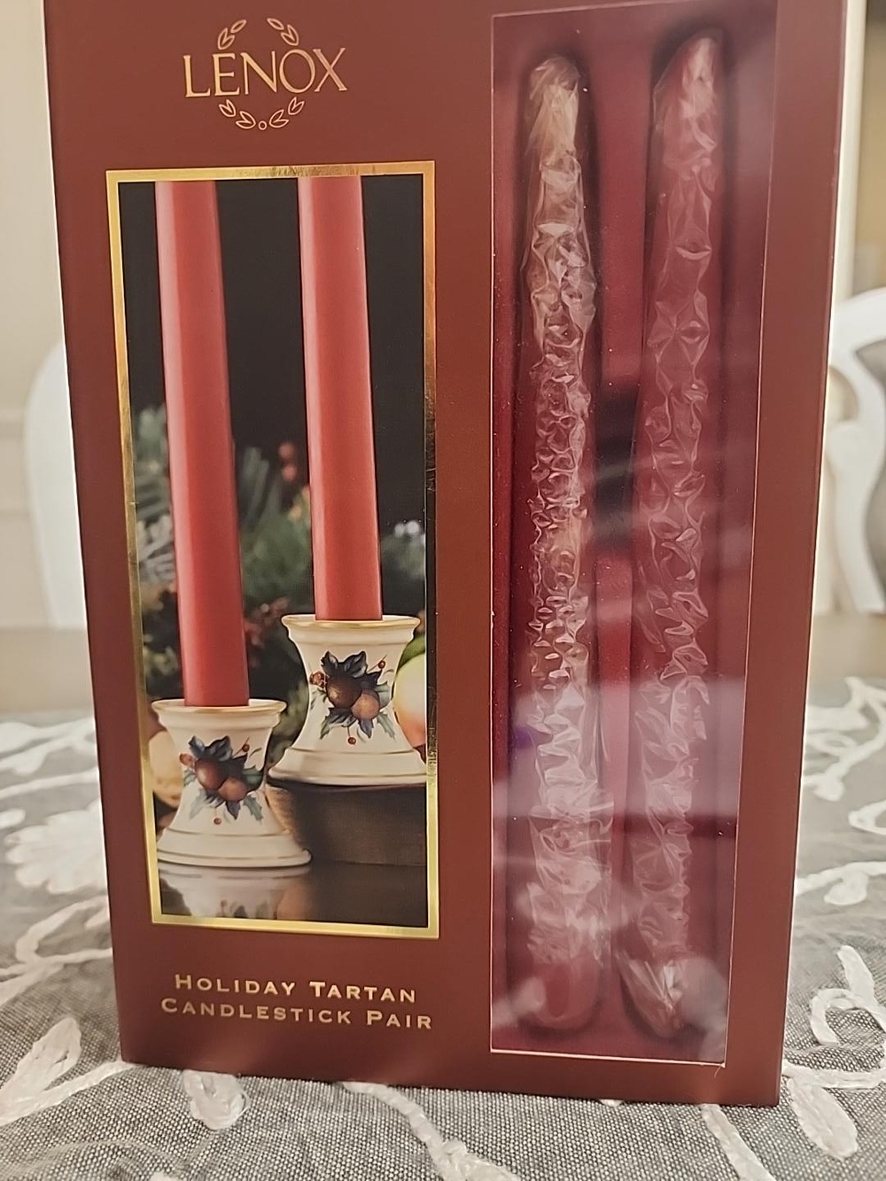 Lenox Holiday Tartan Red Taper Candlesticks